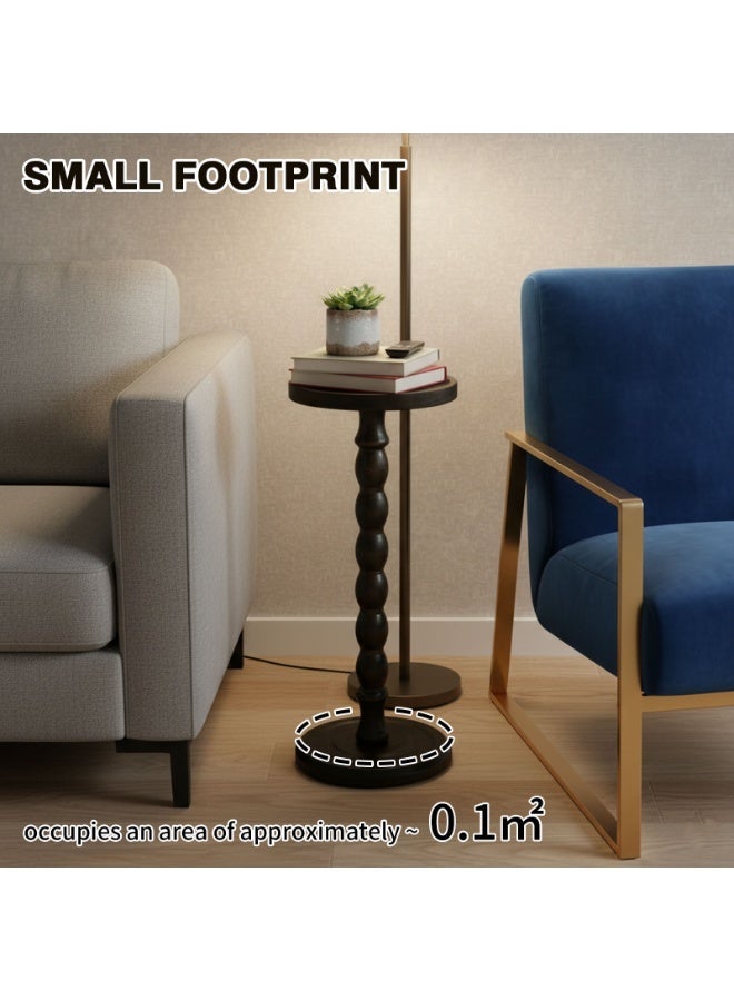 شويوين طاولة جانبية من الخشب الصلب - طاولة جانبية عتيقة الطراز بعمود روماني كروي وسطح دائري، 0.1 متر مربع، طاولة جانبية موفرة للمساحة لغرفة المعيشة أو غرفة النوم أو الشرفة (جوز داكن) 23.62 بوصة - Image 4